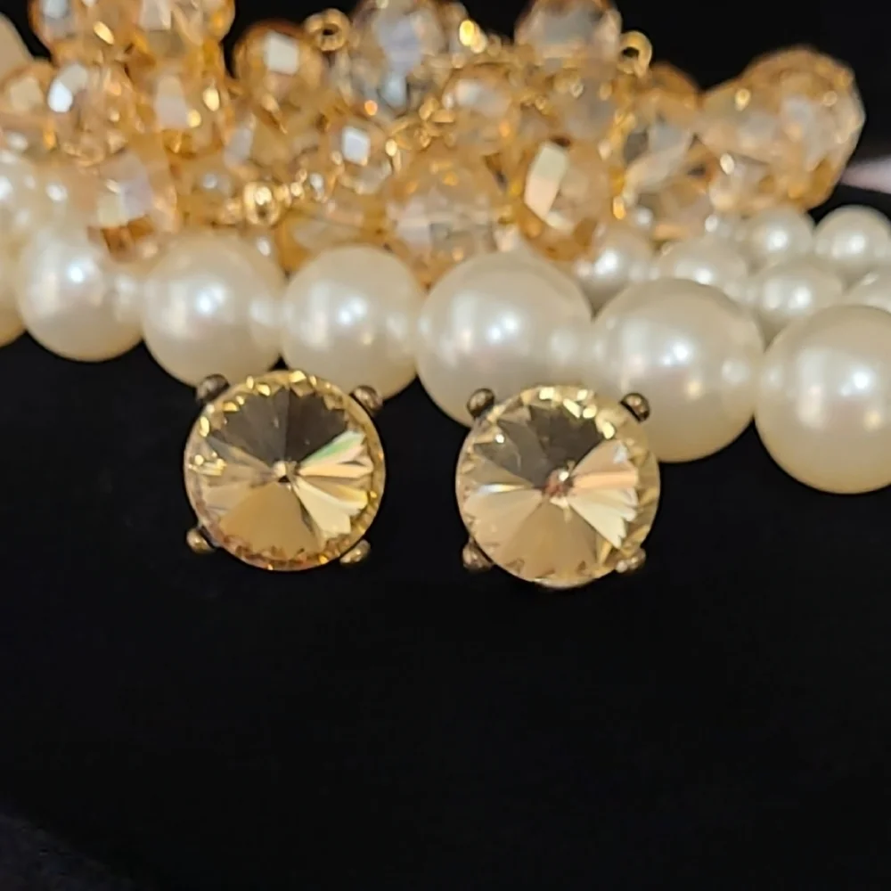 Champagne Crystal Large Stud Antiqued Gold Earrings